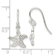 Sterling Silver Textured CZ Center Starfish Shepherd Hook Earrings