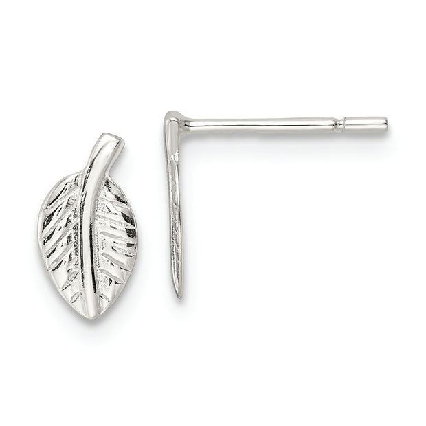 Sterling Silver Polished Tiny Leaf Post Earrings