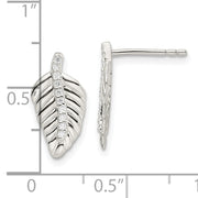 Sterling Silver CZ Leaf Post Earrings
