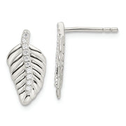 Sterling Silver CZ Leaf Post Earrings