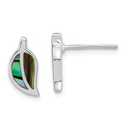 Sterling Silver RH-plated Abalone Leaf Post Earrings