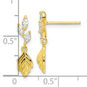 Sterling Silver Gold Tone CZ w/ Dangle Leaf Post Earrings