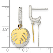 Sterling Silver Gold-tone Palm Leaves CZ J-Hoop Post Earrings
