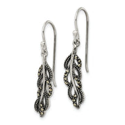 Sterling Silver Antiqued Marcasite Feather Dangle Earrings