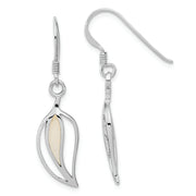 Sterling Silver Rhodium-plated Polished MOP Leaf Shepherds Hook Earrings