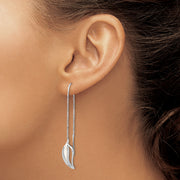 Sterling Silver Rhodium-plated Polished MOP Leaf Threaded Earrings
