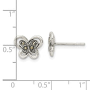 Sterling Silver Antiqued Marcasite Butterfly Post Earrings