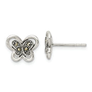 Sterling Silver Antiqued Marcasite Butterfly Post Earrings