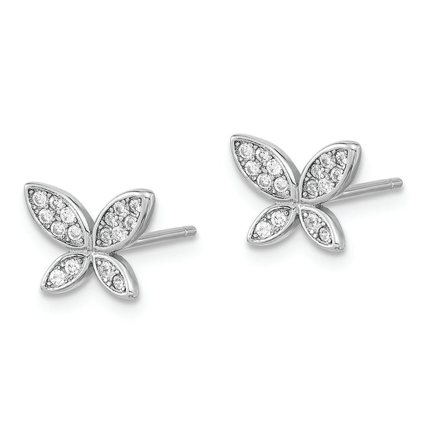 Sterling Silver Rhodium-plated CZ Butterfly Post Earrings