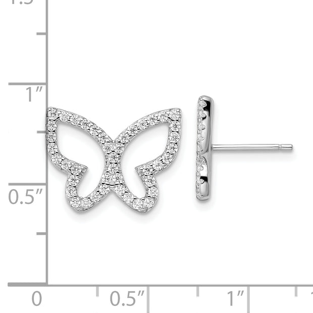 Sterling Silver Rhodium-plated Polished CZ Open Butterfly Post Earrings