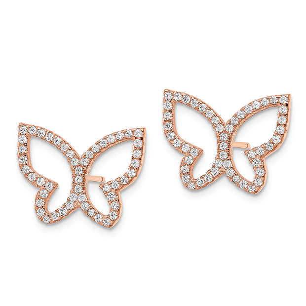 Sterling Silver Rose-tone CZ Open Butterfly Post Earrings