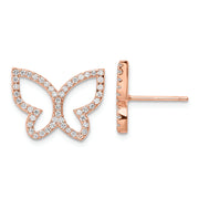 Sterling Silver Rose-tone CZ Open Butterfly Post Earrings