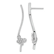 Sterling Silver Rhodium-plated CZ Dangle Bar Butterfly Post Earrings