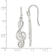 Sterling Silver Polished Treble Clef Dangle Shepherd Hook Earrings