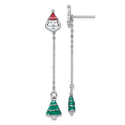 Sterling Silver RH-plated Enameled Crystal Santa/Tree Post Earrings