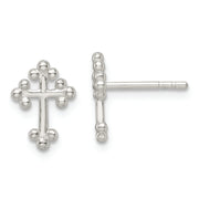 Sterling Silver Polished Budded Cross Post Earrings