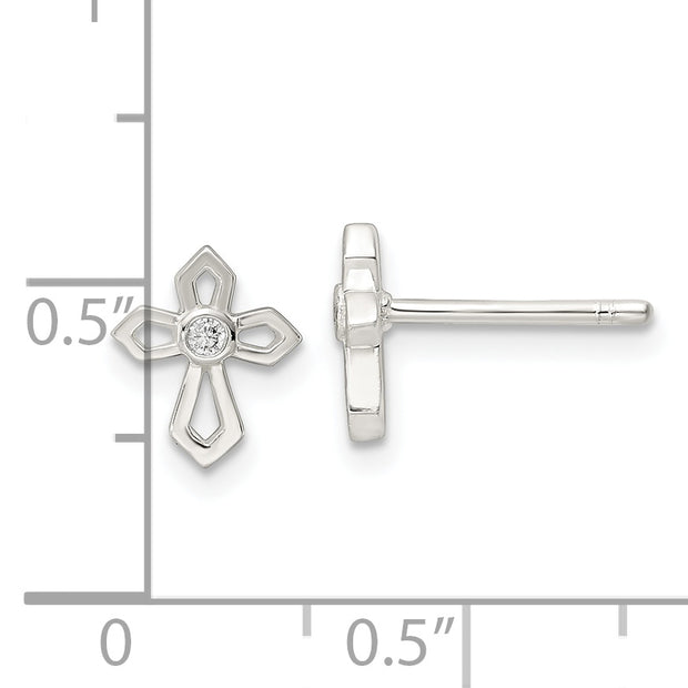 Sterling Silver Polished CZ Passion Cross Post Earrings