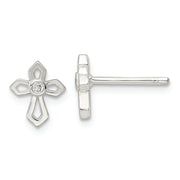 Sterling Silver Polished CZ Passion Cross Post Earrings