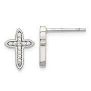 Sterling Silver Rhod-plated Polished CZ Passion Cross Post Earrings
