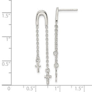 Sterling Silver Polished & D/C Cross Multi-Chain Post Dangle Earrings