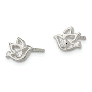 Sterling Silver Polished CZ Dove Post Earrings