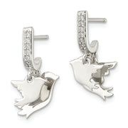 Sterling Silver Polished CZ Two Doves J-Hoop Post Earrings
