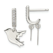 Sterling Silver Polished CZ Two Doves J-Hoop Post Earrings