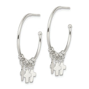 Sterling Silver Polished & Beaded Cross Dangle Post C-Hoop Earrings