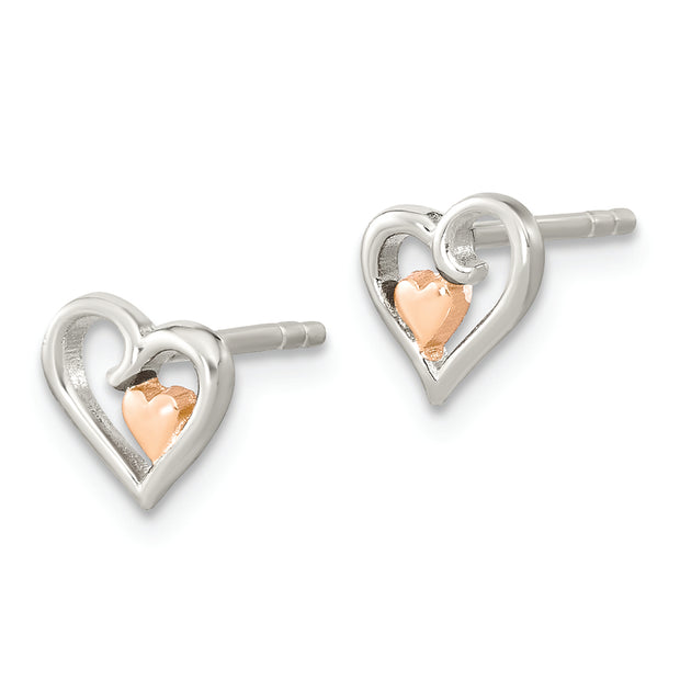 Sterling Silver & Rose-tone Open Heart Children's Post Earrings