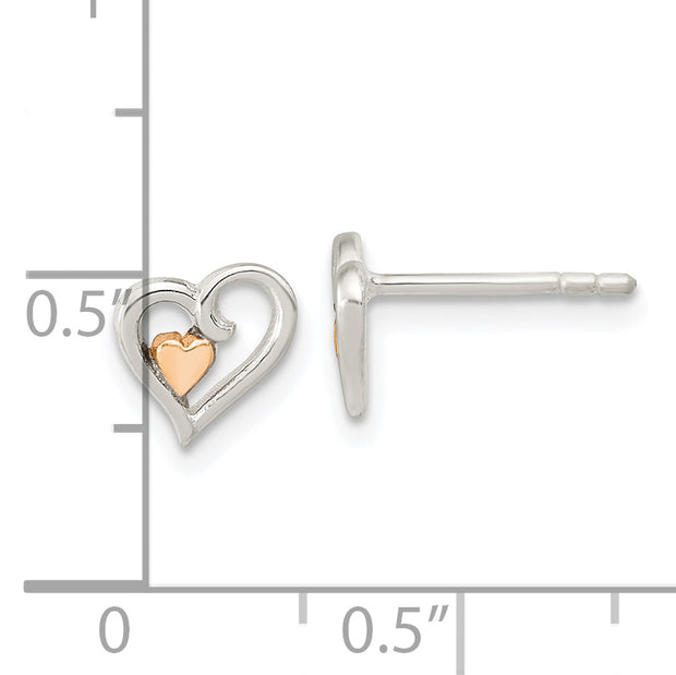 Sterling Silver & Rose-tone Open Heart Children's Post Earrings