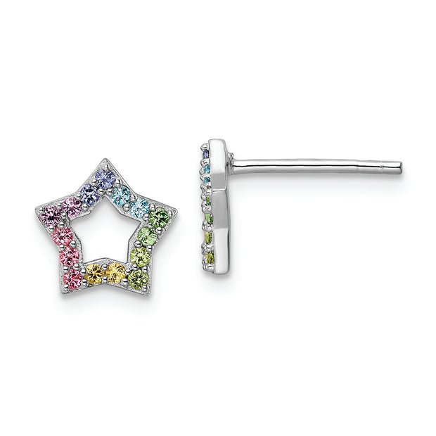Sterling Silver Rhodium-plated Rainbow Crystal Star Post Earrings