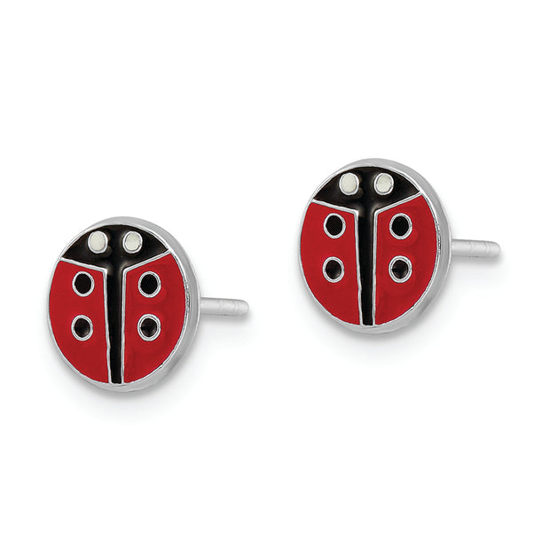 Sterling Silver RH-plated Enameled Ladybug Children's Post Earrings