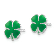 Sterling Silver RH-plated Enamel 4 Leaf Clover Children's Post Earrings