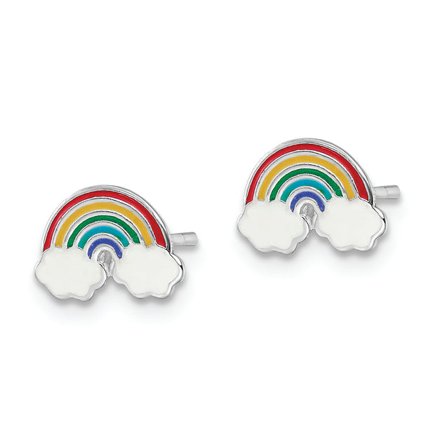 Sterling Silver RH-plated Enameled Rainbow Children's Post Earrings