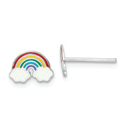 Sterling Silver RH-plated Enameled Rainbow Children's Post Earrings