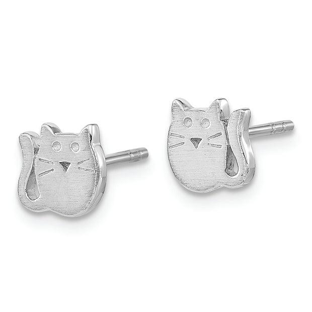 Sterling Silver Rhodium-plated Satin Cat Children's Post Earrings
