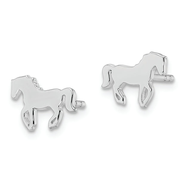 Sterling Silver Rhodium-plated Polished Horse Children's Post Earrings