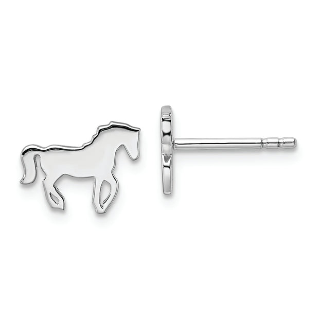 Sterling Silver Rhodium-plated Polished Horse Children's Post Earrings