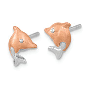 Sterling Silver RH-plated & Rose Gold-plated Dolphin Post Earrings