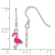 Sterling Silver Rhod-pltd Pink Enamel Flamingo Children's Dangle Earrings