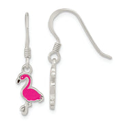 Sterling Silver Rhod-pltd Pink Enamel Flamingo Children's Dangle Earrings