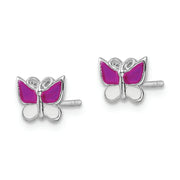 Sterling Silver RH-plated Enameled Butterfly Children's Post Earrings