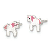 Sterling Silver Rhod-pltd Multicolor Enamel Unicorn Childs Post Earrings