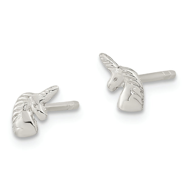 Sterling Silver Rhodium-plated Polished Unicorn Head Post Earrings