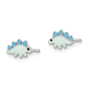 Sterling Silver RH-plated Enameled Dinosaur Children's Post Earrings