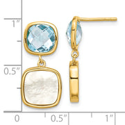 Sterling Silver Gold-plated 3.46BT Blue Topaz & MOP Post Dangle Earrings