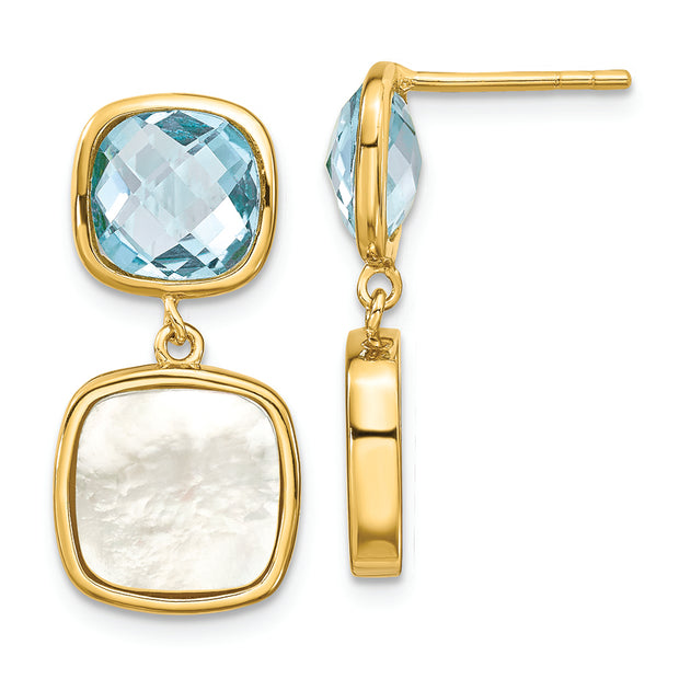 Sterling Silver Gold-plated 3.46BT Blue Topaz & MOP Post Dangle Earrings