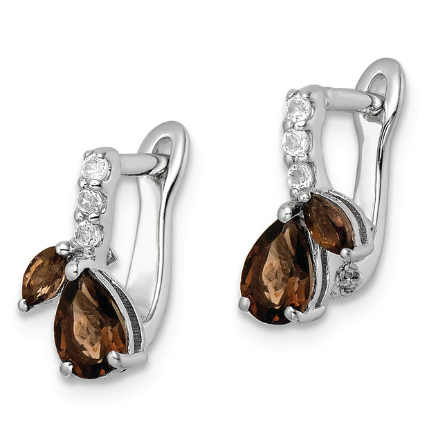 SS RH-plated 1.79t.w. Smoky Quartz/White Topaz Hinged Earrings