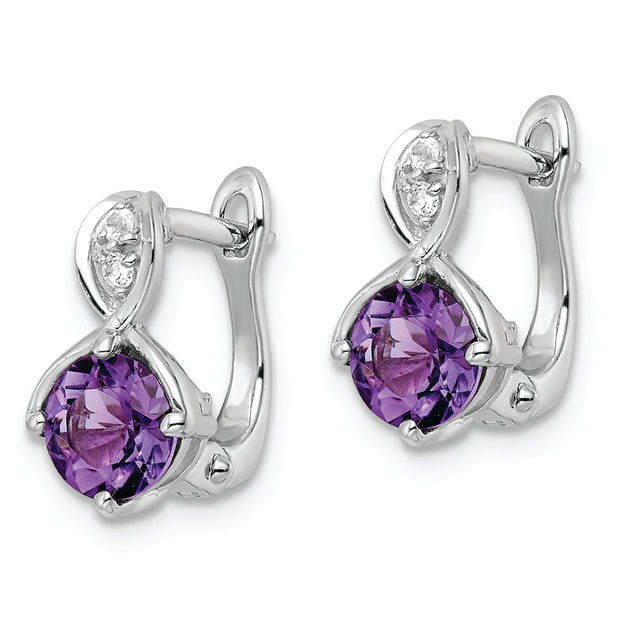 SS Rhod-plated 1.48tw Amethyst/White Topaz Hinged Earrings