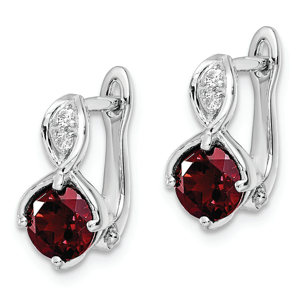 SS RH-plated 2.08t.w. Garnet/White Topaz Hinged Earrings